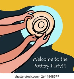 Pottery workshop flyer concept, invitation, pottery party. Hand drawn flat vector illustration 
