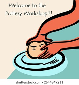 Pottery workshop flyer concept, invitation, pottery party. Hand drawn flat vector illustration 

