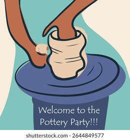 Pottery workshop flyer concept, invitation, pottery party. Hand drawn flat vector illustration 
