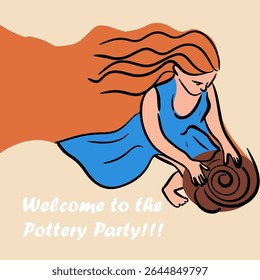 Pottery workshop flyer concept, invitation, pottery party. Hand drawn flat vector illustration 
