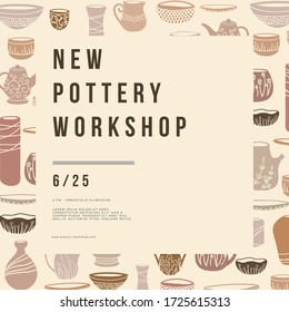 Pottery workshop - handdrawn vector illustration for poster, card, banner, invitation. 