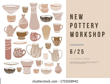 Pottery workshop - handdrawn vector illustration for poster, card, banner, invitation. 