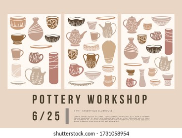 Pottery workshop - handdrawn vector illustration for poster, card, banner, invitation. 