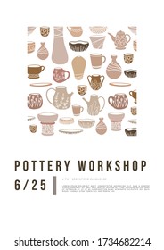 Pottery workshop - handdrawn vector illustration for poster, card, banner, invitation. 