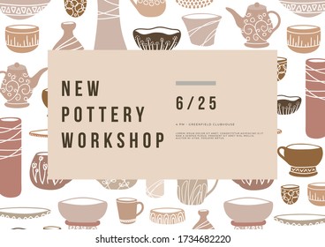Taller de alfarería - ilustración de vectores hechos a mano para afiches, tarjetas, banner, invitación. 