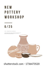 Pottery workshop - handdrawn vector illustration for poster, card, banner, invitation. 