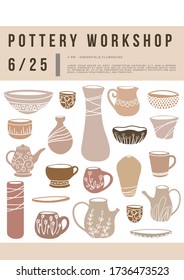 Pottery workshop - handdrawn vector illustration for poster, card, banner, invitation. 