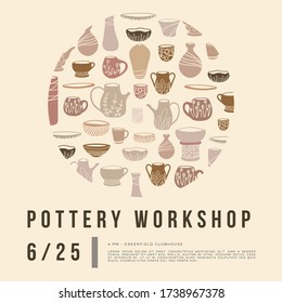 Pottery workshop - handdrawn vector illustration for poster, card, banner, invitation. 
