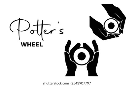 Pottery workshop. A potter sculpts a clay pot on a potter's wheel. Vector illustration. Molding dreams, hands in harmony, crafting with care, hands of the potter, hands of artistry.