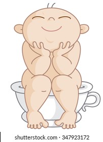 Potty Boy. Vector Illustration of a Happy Little Boy Sitting on his Potty. This figure can be used as men's restroom sign.