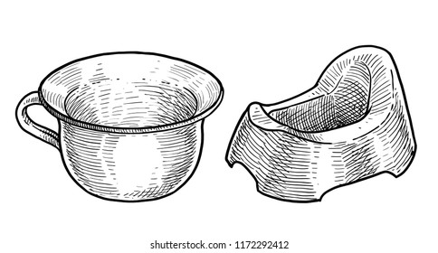 Potty illustration, drawing, engraving, ink, line art, vector