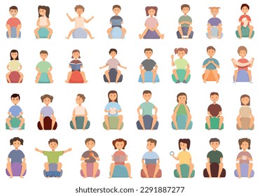 Das Training eines Kindes Icons setzen Cartoon-Vektorgrafik. Toilettenkinder. Badezimmer lernen