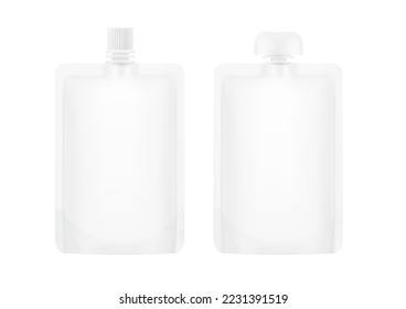 Pouch bag with center spouts mockup. Vector illustration isolated on white background. Front view. Can be use for template your design, presentation, promo, ad. EPS10.	