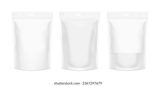 Pouch bag with clear window mockup set on white background. Screen mode overlay, it's easy to make a realistic mockup of your product. Vector illustration. EPS10.