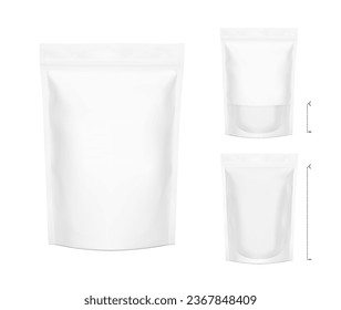 Pouch bag with clear window mockup set on white background. Screen mode overlay, it's easy to make a realistic mockup of your product. Vector illustration. EPS10.