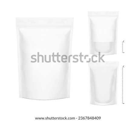 Pouch bag with clear window mockup set on white background. Screen mode overlay, it's easy to make a realistic mockup of your product. Vector illustration. EPS10.