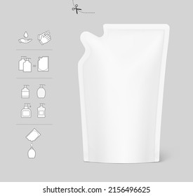 Pouch bag with curve corner. Vector illustration. Perfect for final pack shot. Can be use for refilling soap, liquids and other. EPS10.	
