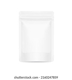 Pouch bag with label isolated on white background. Vector illustration. Bottom-up view. Can be use for template your design, presentation, promo, ad. EPS10.	