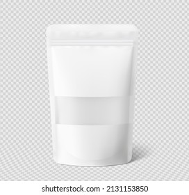 Pouch bag mockup isolated on transparent background with plastic window. Vector illustration. Perfect for the presentation of your product. EPS10.	