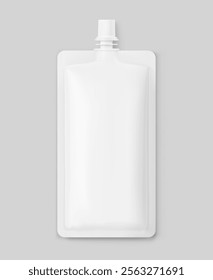 Pouch up bag mockup with spout. Vector illustration isolated on grey background. Front view. Can be use for template your design, presentation, promo, ad. EPS10.