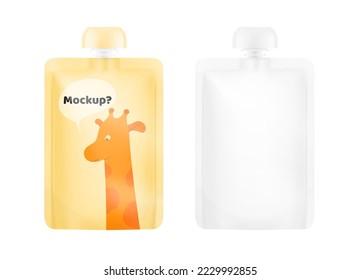 Pouch up bag mockup with top cap. Vector illustration isolated on white background. Front view. Can be use for template your design, presentation, promo, ad. EPS10.	 svg