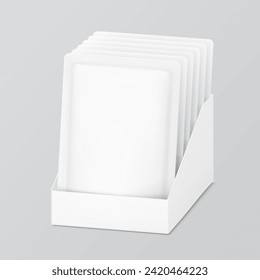 Pouch bag multipack mockup. Different view. Vector illustration isolated on grey background. Screen mode overlay, it's easy to make a realistic mockup of your product. EPS10.