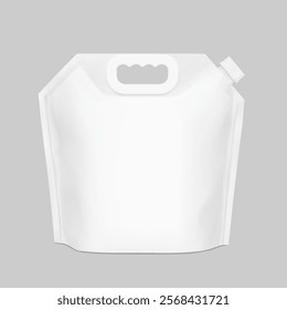 Pouch bag with plastic handle and spout mockup. Vector illustration isolated on grey background. Front view. Perfect to make final pack shot your product. EPS10.