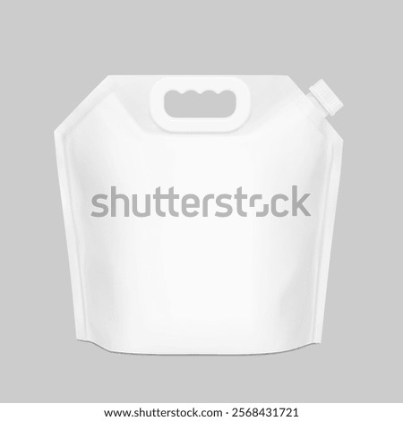 Pouch bag with plastic handle and spout mockup. Vector illustration isolated on grey background. Front view. Perfect to make final pack shot your product. EPS10.