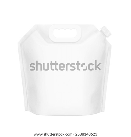 Pouch bag with plastic handle and spout mockup. Vector illustration isolated on white background. Front view. Perfect to make final pack shot your product. EPS10.