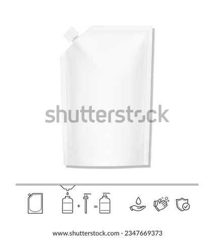 Pouch bag with spout mockup. Vector illustration isolated on white background. Perfect for final pack shot. Can be use for refilling soap, liquids. The corner is easy to tear off by hand. EPS10.