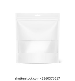 Pouch bag with transparent window mockup on white background. With the transparent window and screen mode overlay, it's easy to make a realistic mockup of your product. Vector illustration. EPS10.