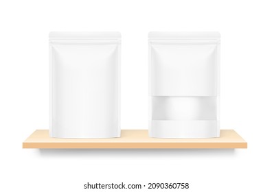 Bolsa de bolsitas con maquillaje de ventanas en estanterías de madera. Ilustración vectorial aislada en fondo blanco. Puede utilizarse para la plantilla su diseño, presentación, promoción y publicidad. EPS10.	