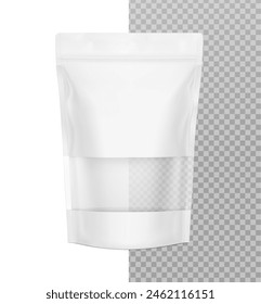 Bolsas con mockups de ventana transparente sobre fondo blanco. Con la ventana transparente y la superposición de modo de pantalla, es fácil hacer una maqueta realista de su producto. Ilustración vectorial. EPS10.