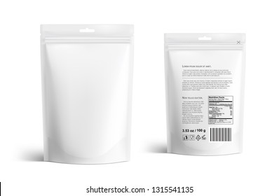 Pouch bags mockup isolated on white background. Vector illustration. Front and rear views. Can be use for template your design, presentation, promo, ad. EPS10.	