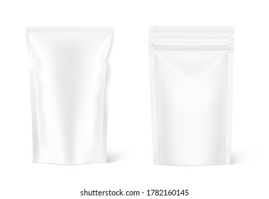 Pouch bags mockups isolated on white background. Vector illustration. Front view. Can be use for template your design, presentation, promo, ad. EPS10.