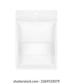 Pouch bags with transparent window mockups on white background. With the transparent window and screen mode overlay, it's easy to make a realistic mockup of your product. Vector illustration. EPS10.