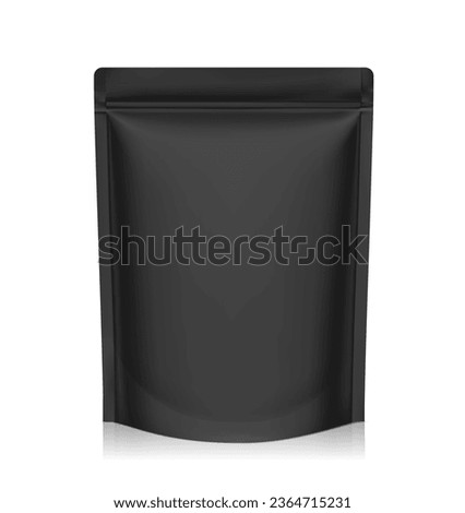 Pouch black bag with zip isolated on white background. Vector illustration. Front view. Can be use for template your  design, background, presentation, promo, ad. EPS10.
