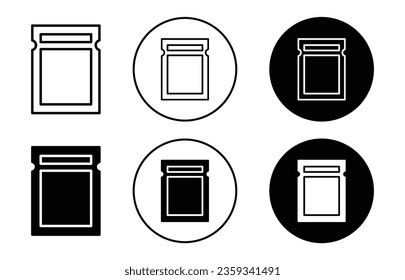 Pouch icon. Plastic foil bag container symbol. Food product packaging sachet vector. Zip lock paper wrapper sign. Zipper pack logo.