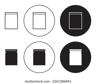 pouch icon set. plastic zip bag vector symbol. ziplock foil packaging sign in black filled and outlined style.