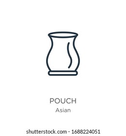 Pouch icon. Thin linear pouch outline icon isolated on white background from asian collection. Line vector sign, symbol for web and mobile