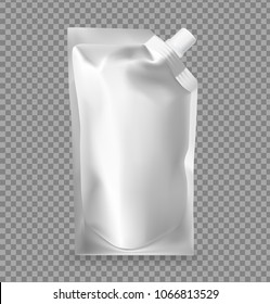 Pouch pack isolated on transparent background. Front view. Vector illustration. Can be use for template your design, promo, adv. EPS10.