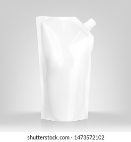 Pouch pack on grey background. Front view. Vector illustration. Can be use for template your design, promo, adv. EPS10.	