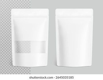 Pouch stand bag set mockup. Vector illustration isolated on grey background. Easy to make a realistic mockup of your product. Ready for your design. EPS10.