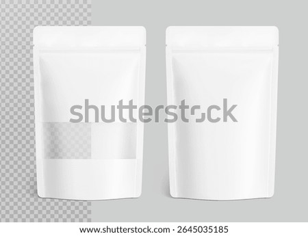 Pouch stand bag set mockup. Vector illustration isolated on grey background. Easy to make a realistic mockup of your product. Ready for your design. EPS10.