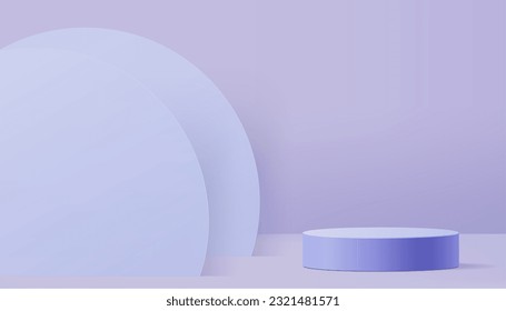 Escena de escenario de podio con vector de fondo de plataforma geométrica. Cilindro de renderización 3d con soporte de podio muestran productos de escenario escaparate peatonal moderno maqueta podio azul pastel.