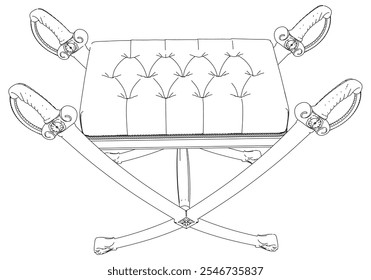 Pouf line vector antique furniture, Renaissance style. For museum and palace interiors. Room decoration. Hand draw vector illustration isolated on white background.