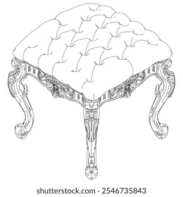 Pouf line vector antique furniture, Renaissance style. For museum and palace interiors. Room decoration. Hand draw vector illustration isolated on white background.