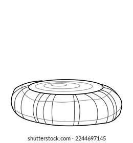 Pouffe for sitting. Black and white vector image. Coloring.