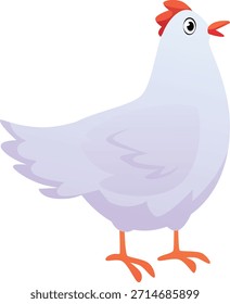 Aves de capoeira frango pássaro vetor ícone plano. Ilustração de desenho animado de galinha. Aldeia ou animal selvagem para comida. Natural eco-campo animal de estimação. Branco bonito galinha isolada no fundo branco