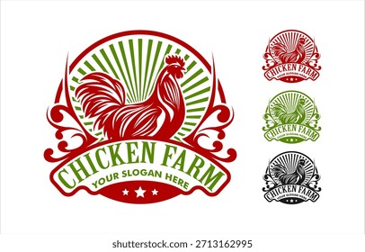 Pollo de aves de corral Huevos Granja Logotipo abstracto Silueta Diseño plano Ilustración vectorial vintage